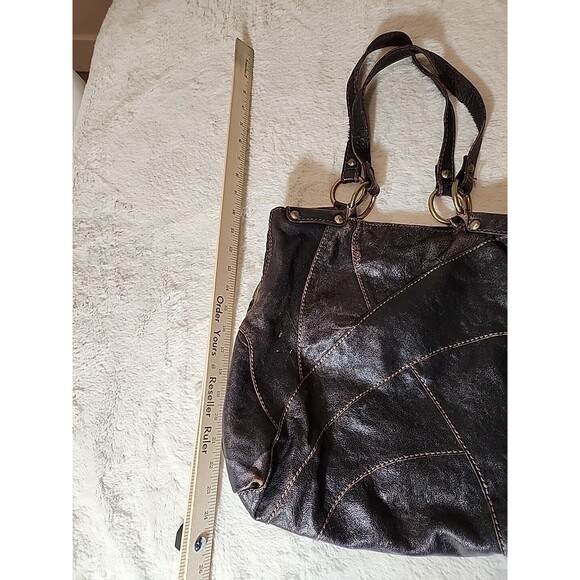 Fossil‎ Womens Handbag Bag Purse Patchwork Leather Brown Vintage Large 23X13" - Picture 3 of 10